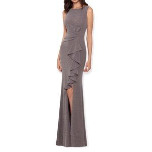 Betsy & Adam Cascade Front Glitter Gown Size 6